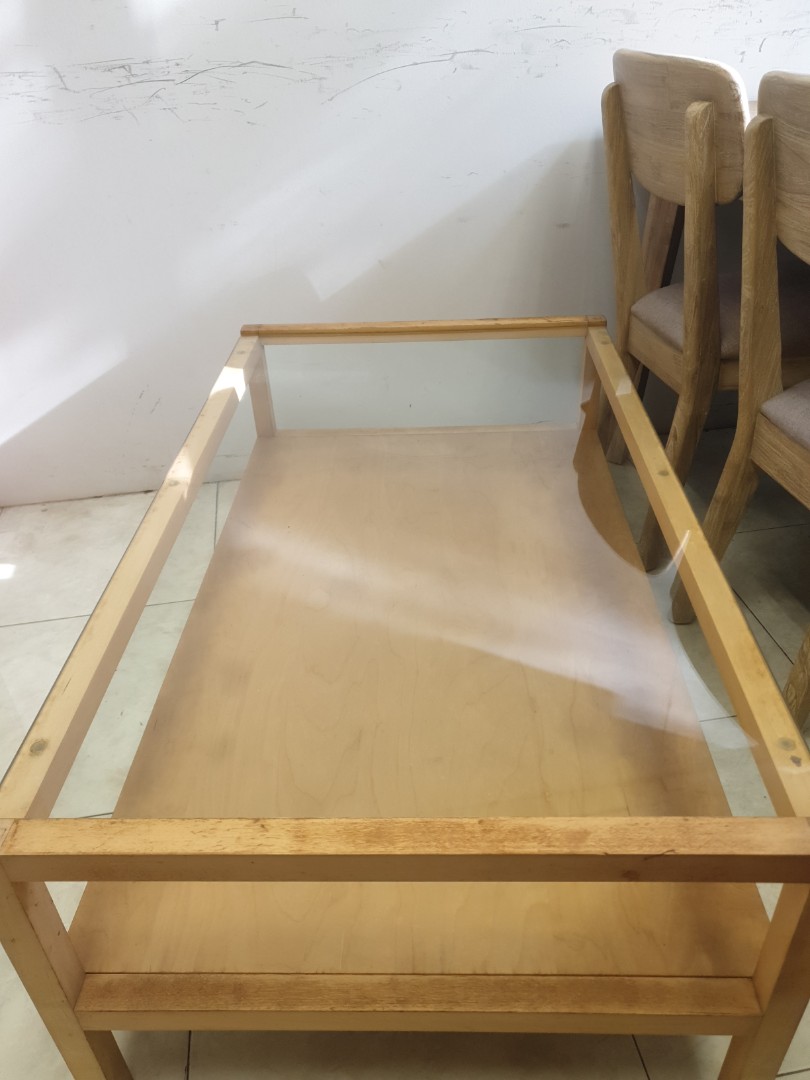 Ikea IVAS Glass coffee table with solid wooden stand and wooden ...