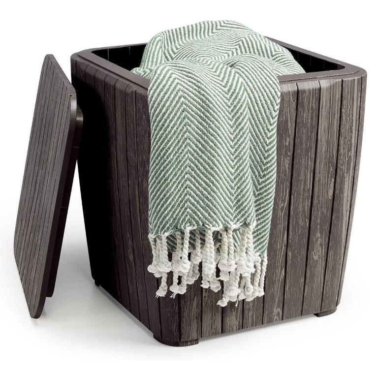 Keter Resin Luzon Outdoor Table with Extra Hidden Storage Brown Wood