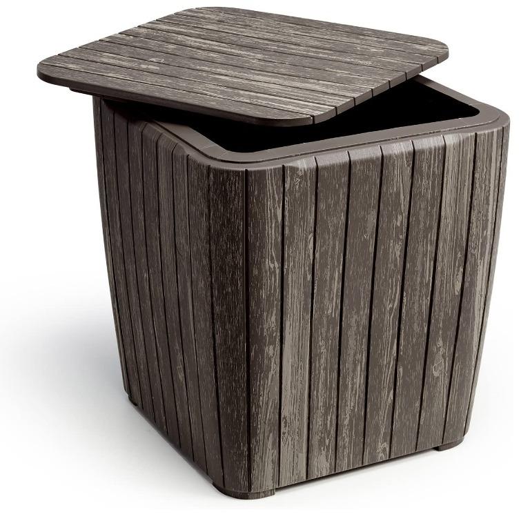 Keter Resin Luzon Outdoor Table with Extra Hidden Storage Brown Wood
