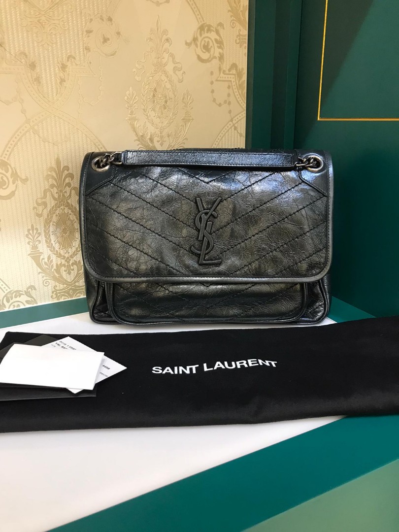 Sold Like New Ysl Niki Medium Dark Green Distressed Calf Rhw Luxury Bags Wallets On Carousell