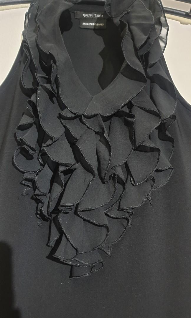 Little black dress (Category: Dresses) located in Mandaluyong City. Submitted by purselove (Listing ID 1103454980, Image 2). Description: *Little black halter dress with ruffle details *Best fits S to M *Gifted to me, wore once and then stored *No issues.