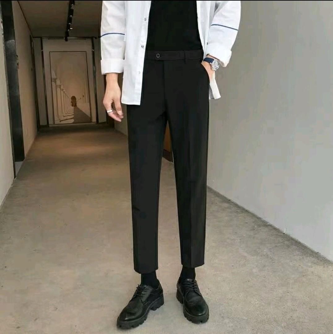 Mens Korean Style Slim Fit Pants Formal Business Trousers Leisure Black  Work MON | eBay