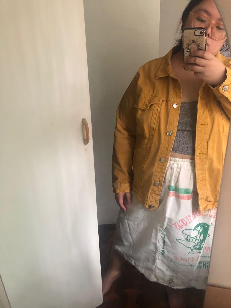 Monki yellow denim jacket Oversized plus size Women s Fashion Coats Jackets and Outerwear on Carousell