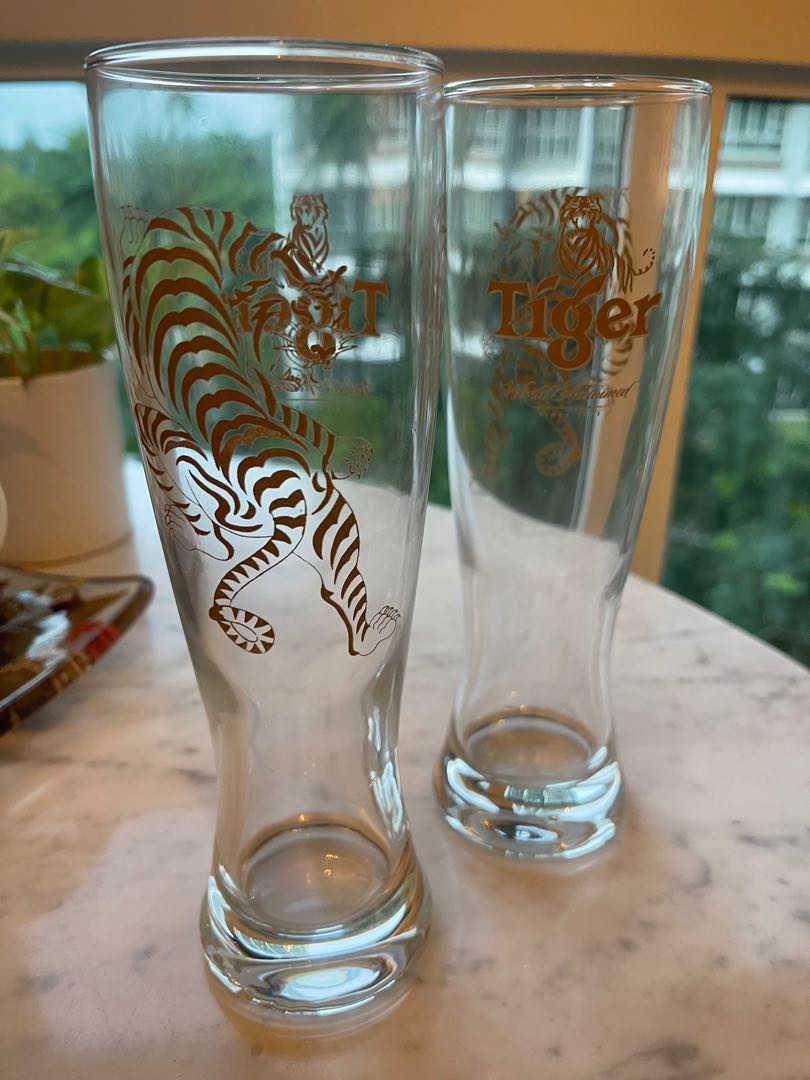 Original Tiger Beer Glasses (gold) X 2, Furniture & Home Living, Kitchenware & Tableware, Other