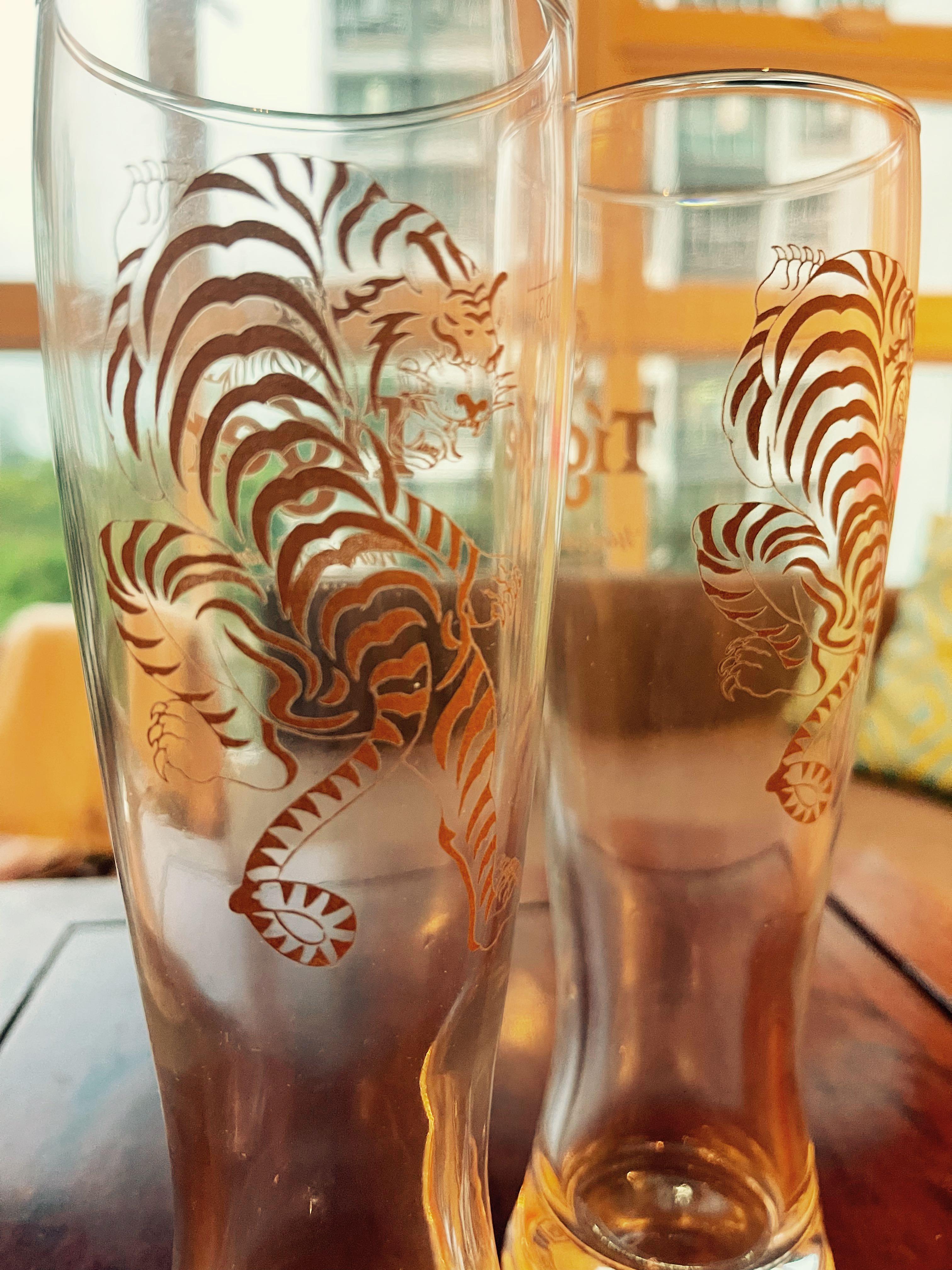 Original Tiger Beer Glasses (gold) X 2, Furniture & Home Living, Kitchenware & Tableware, Other