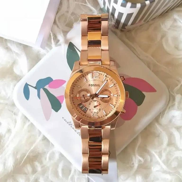 READY STOCK ORIGINAL FOSSIL BOYFRIEND ROSEGOLD DIAL STEEL