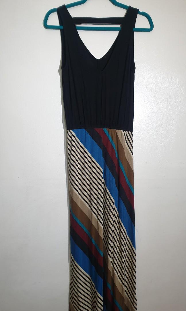 Sleeveless V Neck Maxi Dress (Category: Dresses) located in Mandaluyong City. Submitted by purselove (Listing ID 1103459738, Image 1). Description: *Combination Black with Multicolor striped sleeveless V-necked cotton maxi dress *Beautiful when worn * Fits XS to M *Bought in the US (Nordstrom Rack), used twice, then stored..