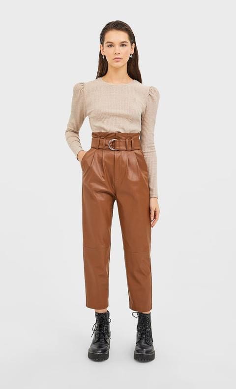 Stradivarius Faux Leather Pants, Fesyen 