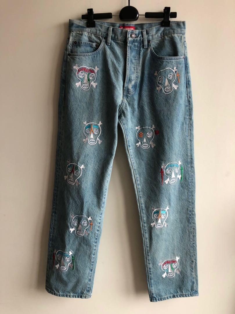 Supreme Clayton skull denim jeans 牛仔褲, 男裝, 褲＆半截裙, 牛仔褲