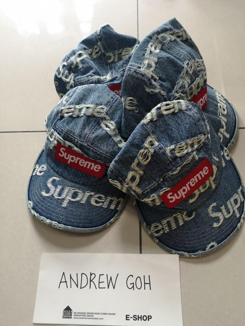 Supreme Frayed Logos Denim Camp Cap, Men's Fashion, Watches