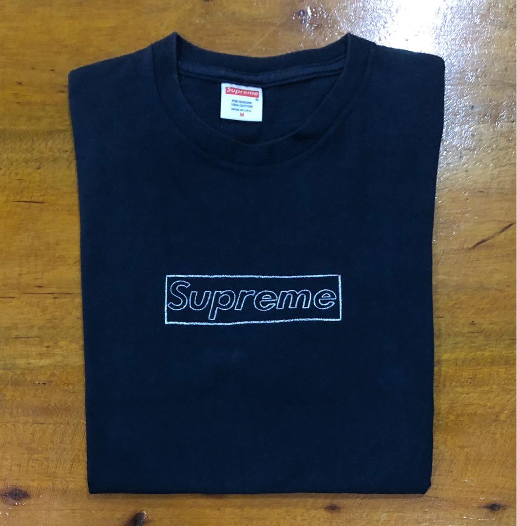 Supreme Kaws Box Logo Tee Navy, Men's Fashion, Tops & Sets