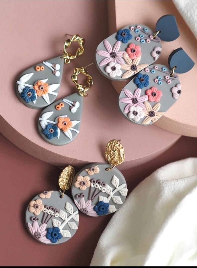 3D Handmade Geometric Long Polymer Clay Earrings