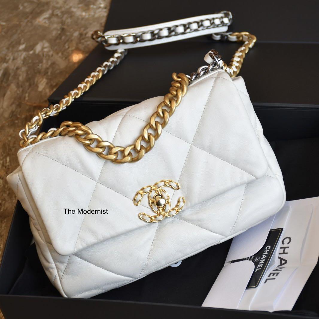 Authentic Chanel 19 Small White Lambskin Luxury Bags Wallets