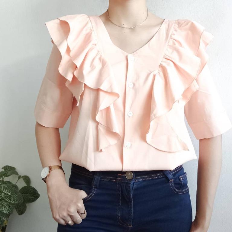 Peach ruffle blouse