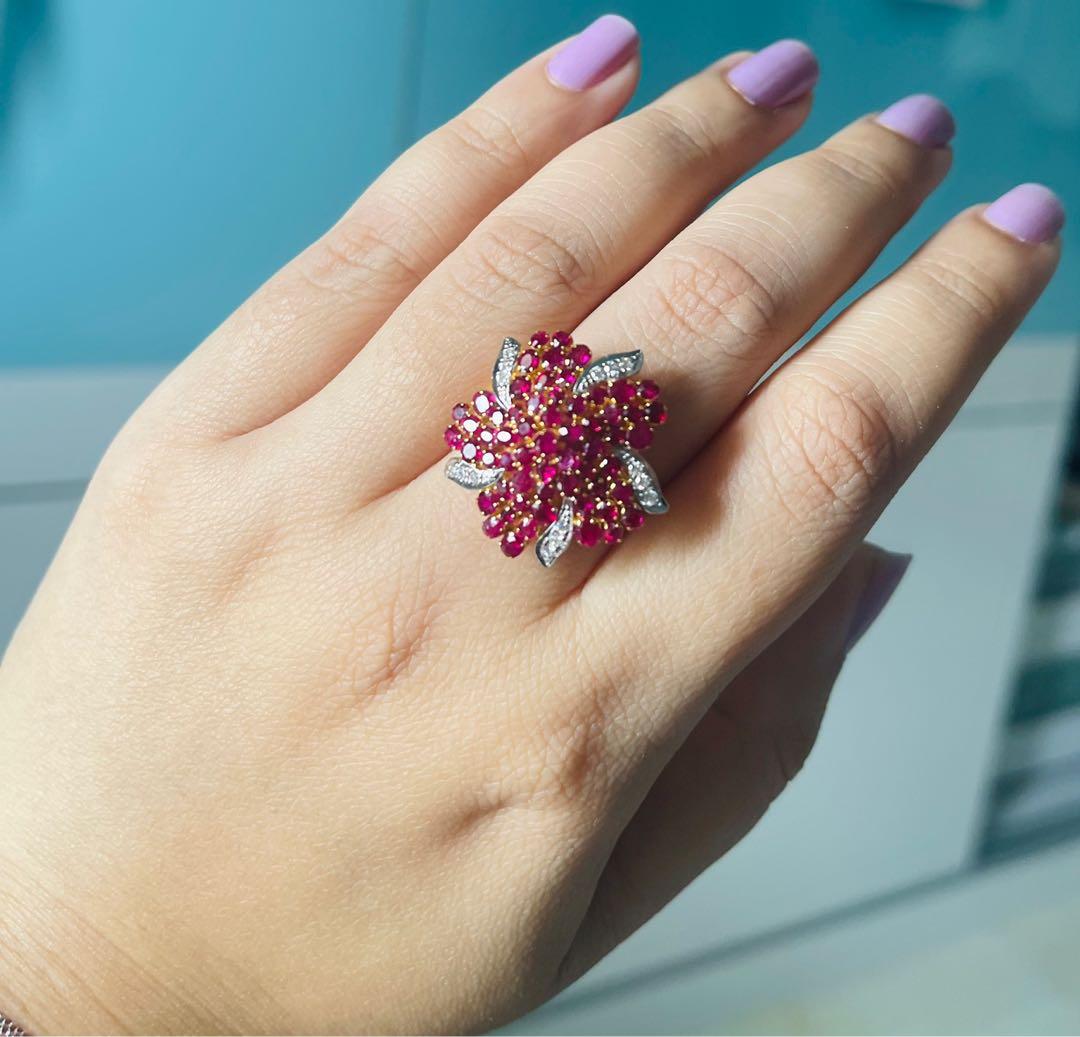 Burma ruby diamond flower ring, Women's Fashion, Jewelry