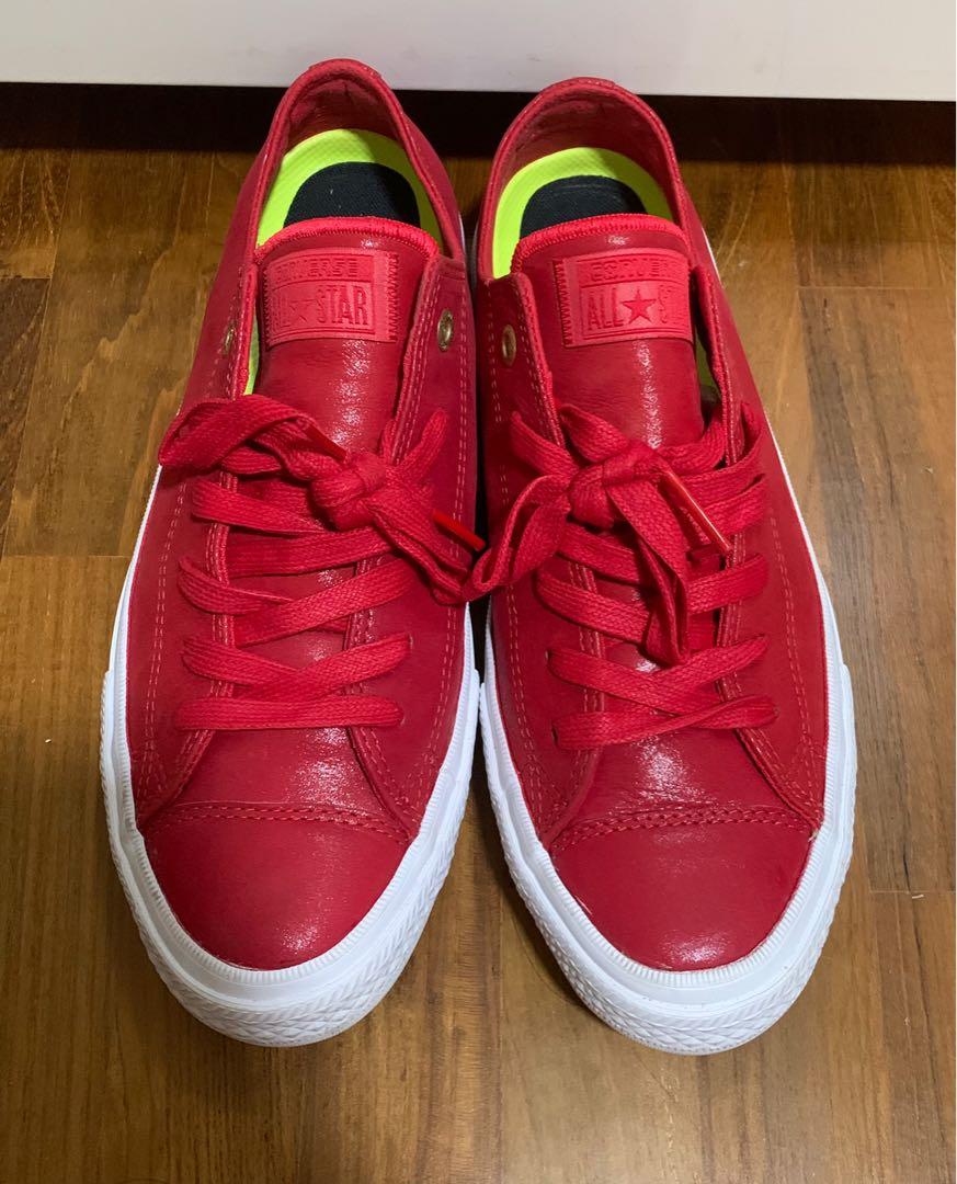 Red leather cheap converse shoes