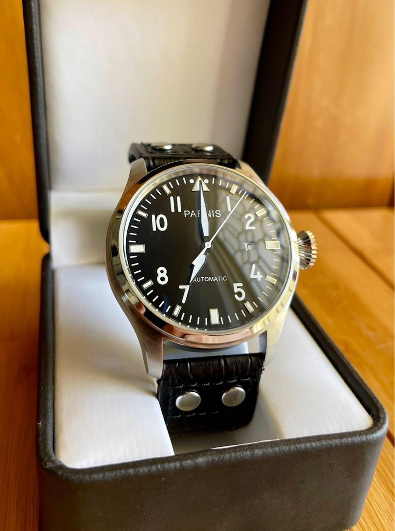 Parnis Big Pilot homage watch 47mm Seagull automatic domed crystal screw down crown