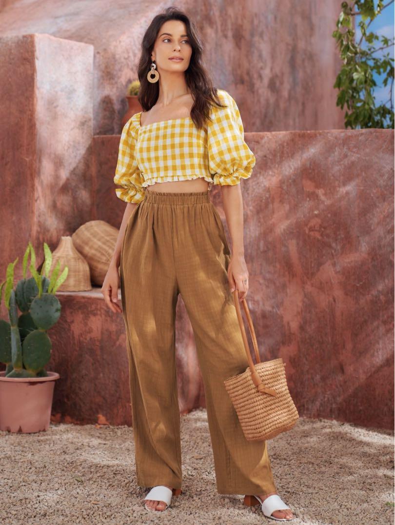 wide leg paperbag waist pants
