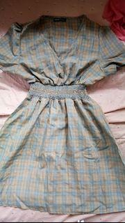 SHEIN Shirred Waist Tartan Dress XS