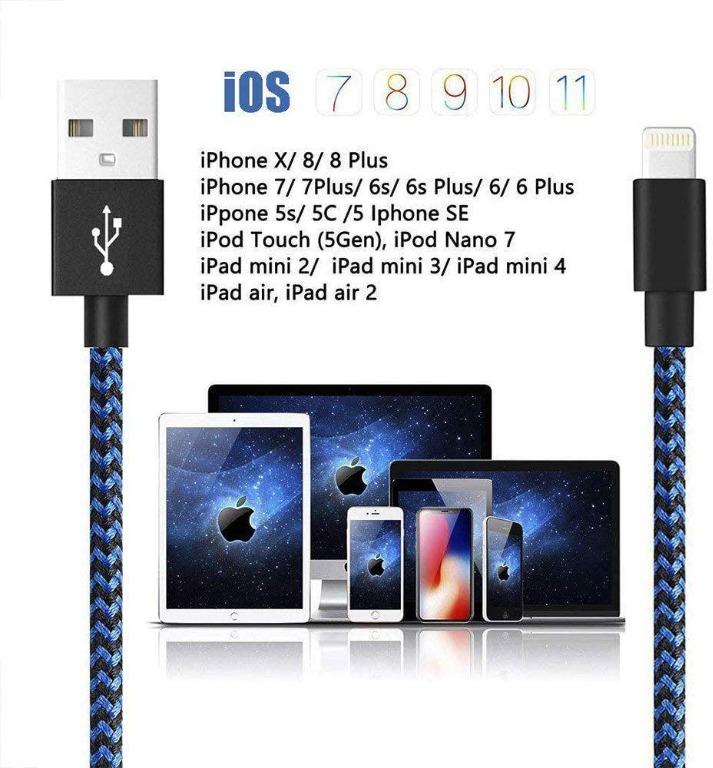 6Pack 3Ft Lightning Cable Charging Cord USB Cable Compatible with iPhone XR/XS/XS/Max/X/8/8 Plus/iPhone7/7 Plus/iPad Air/Air 2 iPad mini/mini 2 and more iPhone Charger 