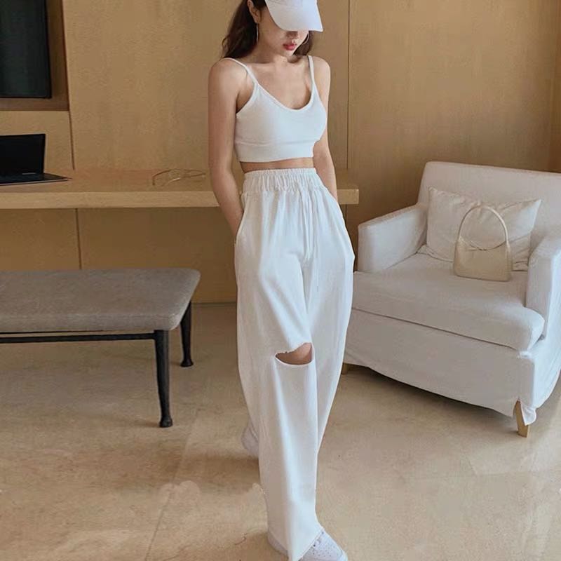 White Ripped Joggers Women s Fashion Bottoms Jeans Leggings