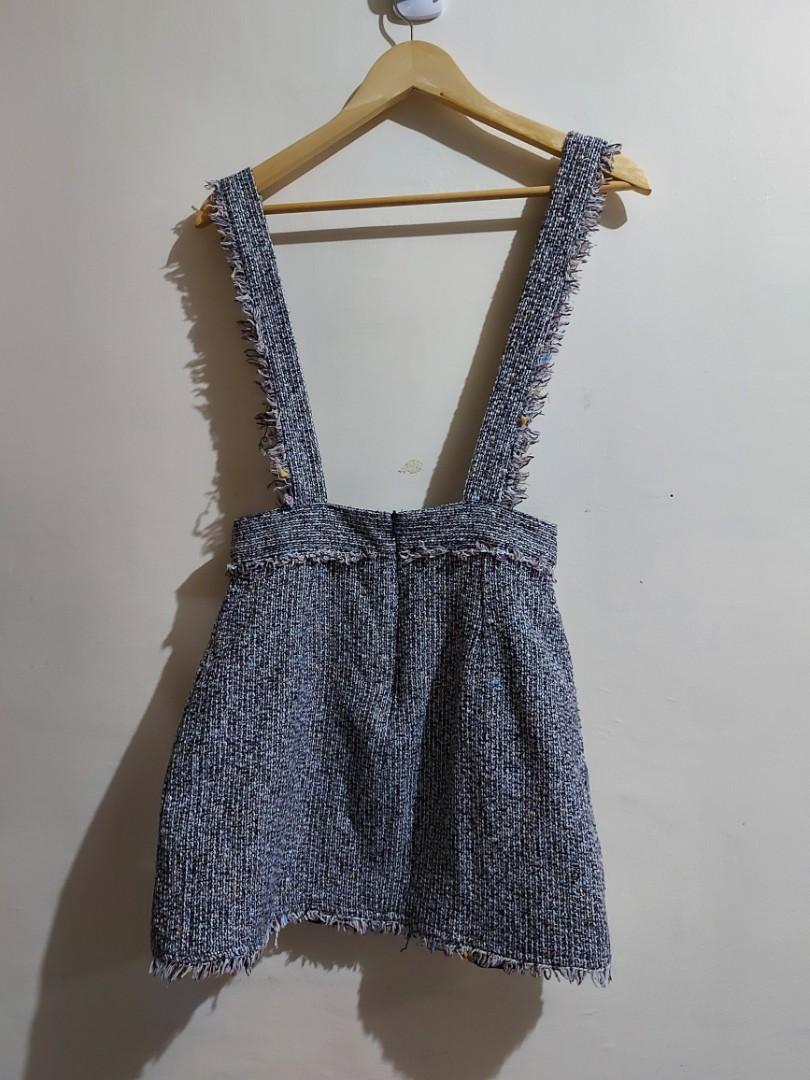 Tweed mini skirt store with braces zara