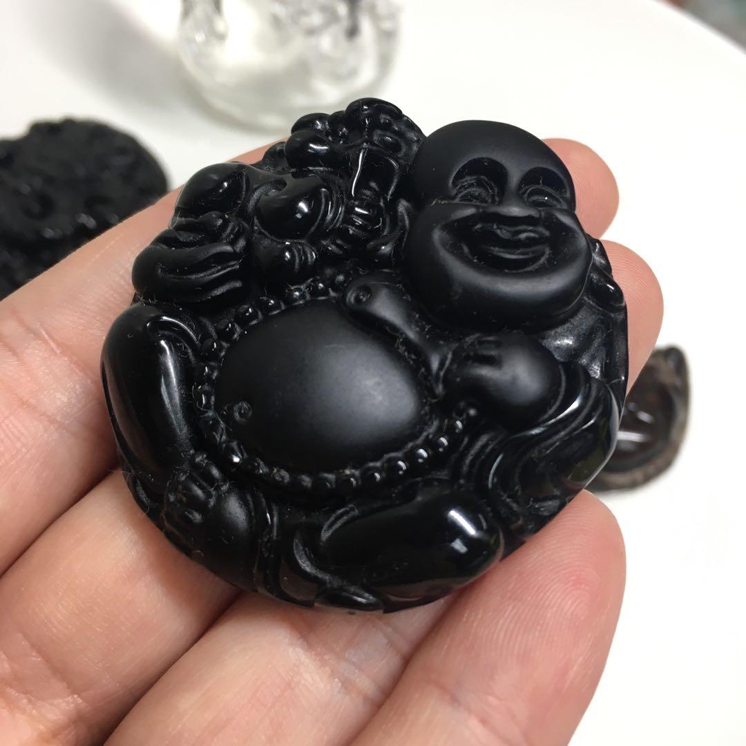 辟邪擋煞 吸走負能量 黑矅石吊墜03 笑佛 男裝 男裝配飾 Carousell