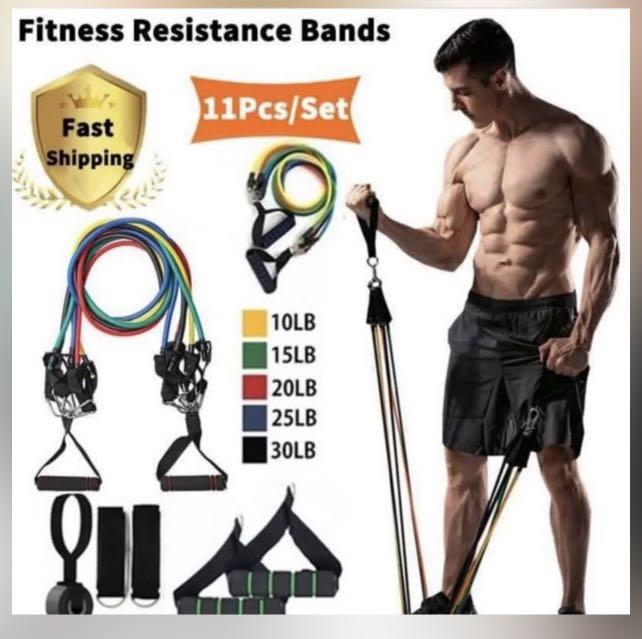 11PCS Resistance Bands set Pull Rope Gym Fitness Exercise Tubes Workout Yoga Kit