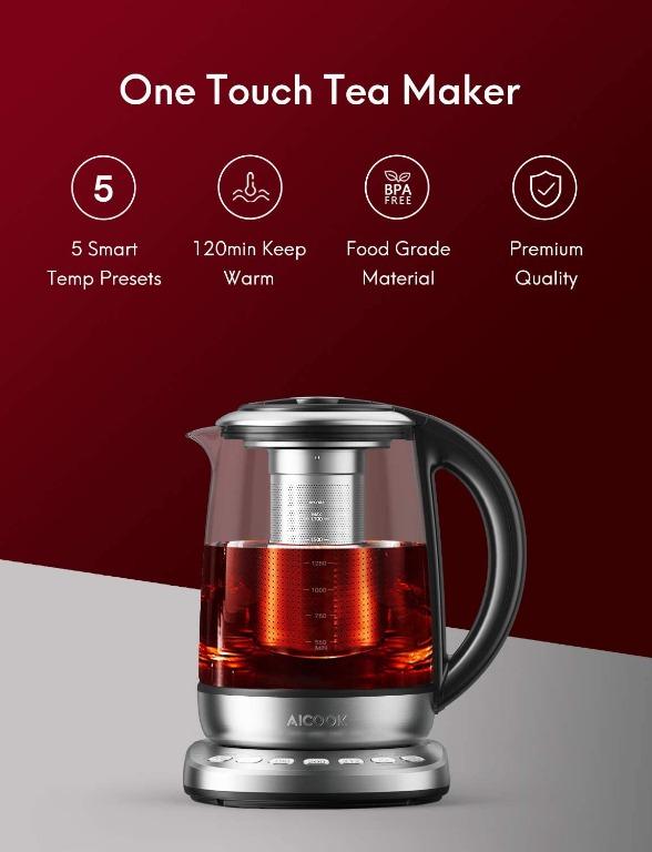 Electric Kettle Tea Maker, 1.7 L 2200 W, 120-Min Keep Warm, 5