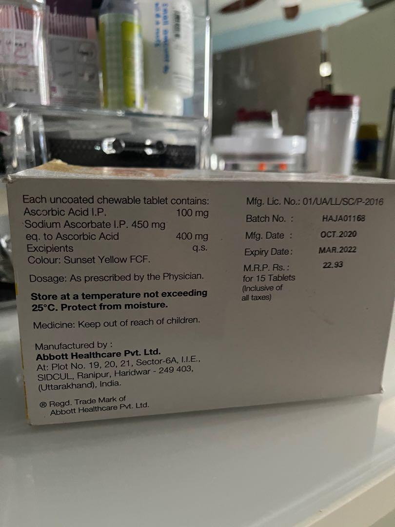 Abbott 1 sachet of vitamin C chewable tablet 500mg, Health