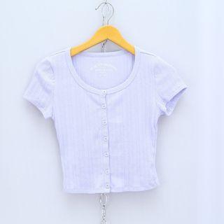 AEROPOSTALE Button Front Shrenken Tee - Lilac and White XS - XL (Crop Tee)