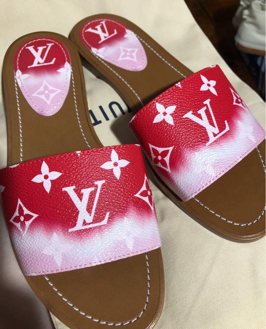 Pink and red louis vuitton slippers store