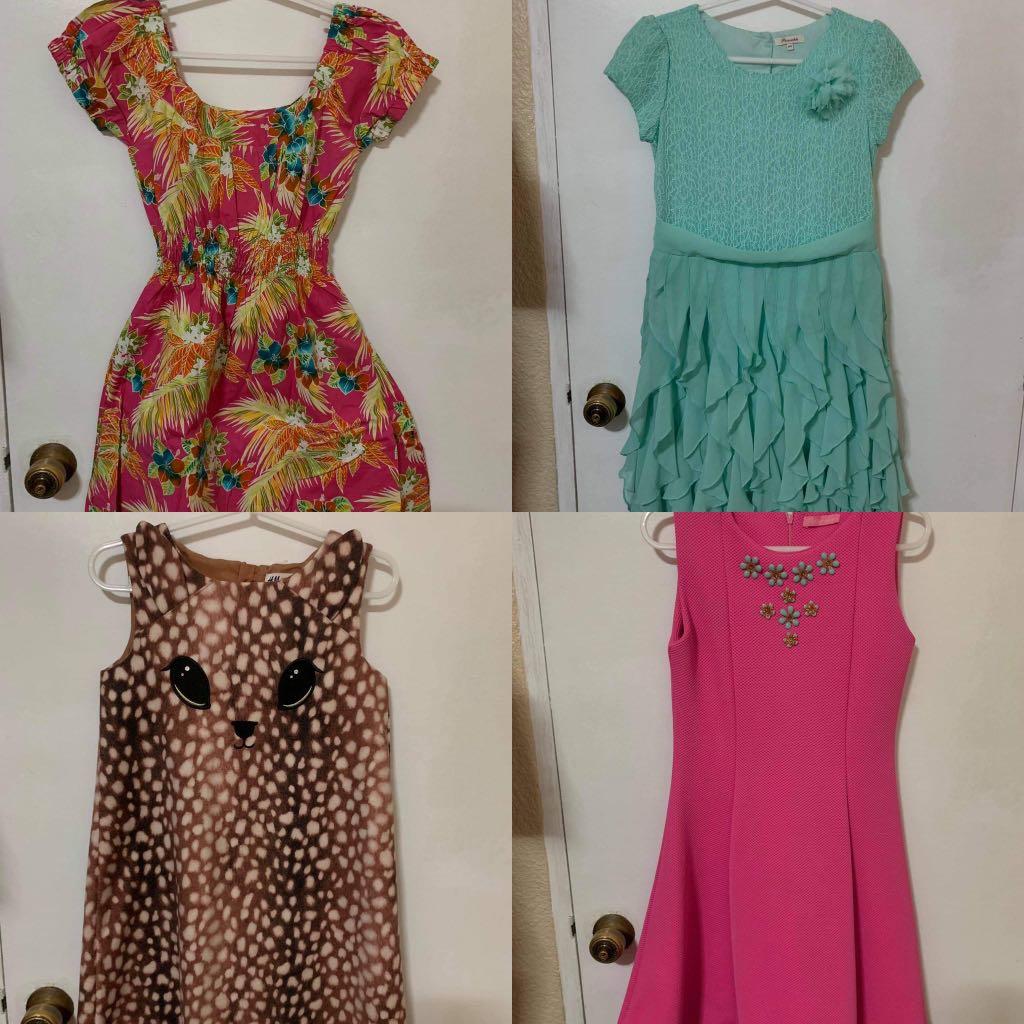 Authentic original dresses for women and teens (Category: Dresses) located in Muntinlupa City. Submitted by phseller (Listing ID 1103836921, Image 1). Description: 5. Guess Denim Short Dress For Kids L (14) **Can be used as a denim top 6. H&M Animal Print Dress for Kids US Size 9-10Y 7. Peppermint Pink Sleeveless Dress for Teens Size 16 8. Periwinkle Mint Dress for Teens Size 14Y.