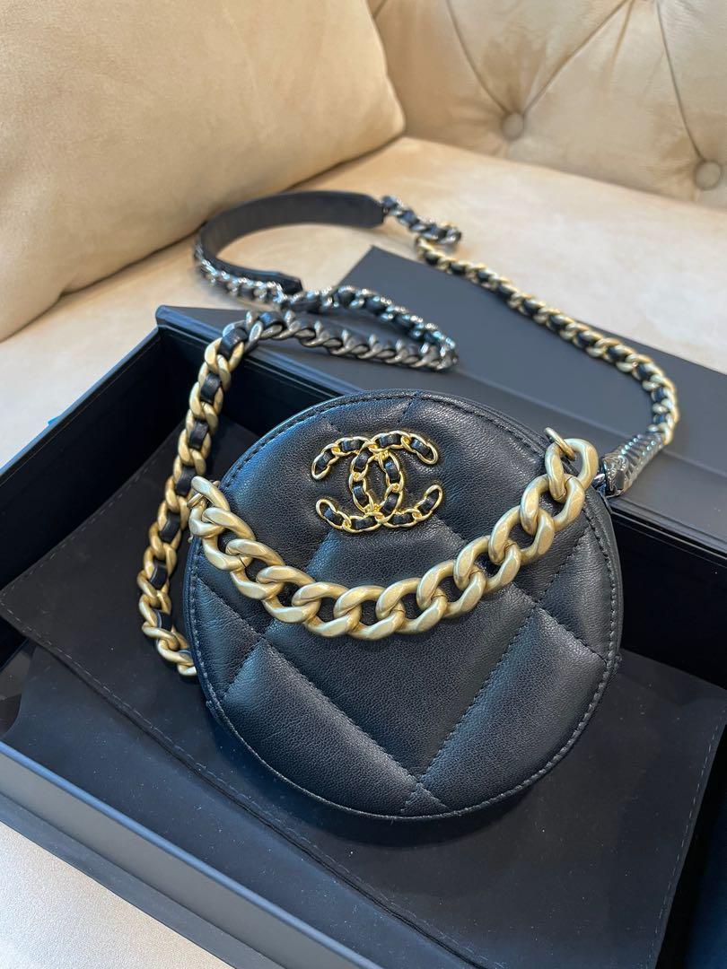 CHANEL 19 Round Clutch Chain Shoulder Bag Leather Navy AP0945 Purse 90207846