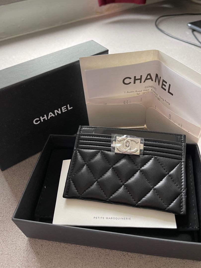 Chanel  Chanel Boy Classic Card Holder Grey Caviar  Queen Station