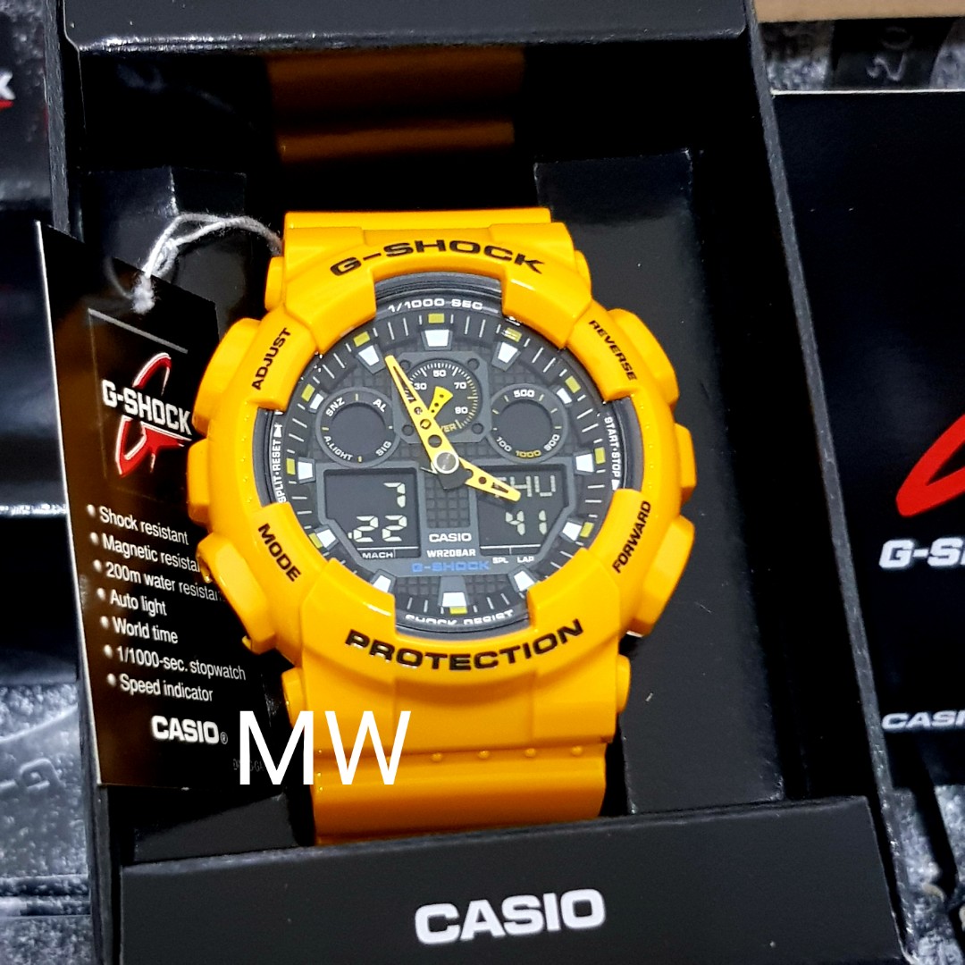 G Shock ga100 ga-100 ga-100a ga-100a-9dr bumblebee yellow men's