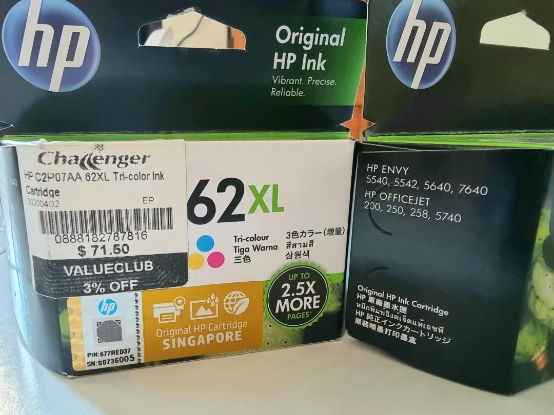 HP tri-colour ink cartridges 62XL 2pcs, Computers  Tech, Printers,  Scanners  Copiers on Carousell