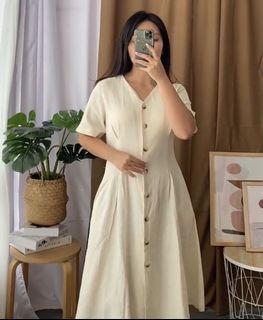 Korean Beige Mididress Summer Dress
