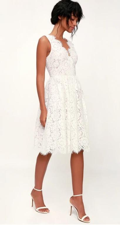 Love swept white lace midi skater dress 2025