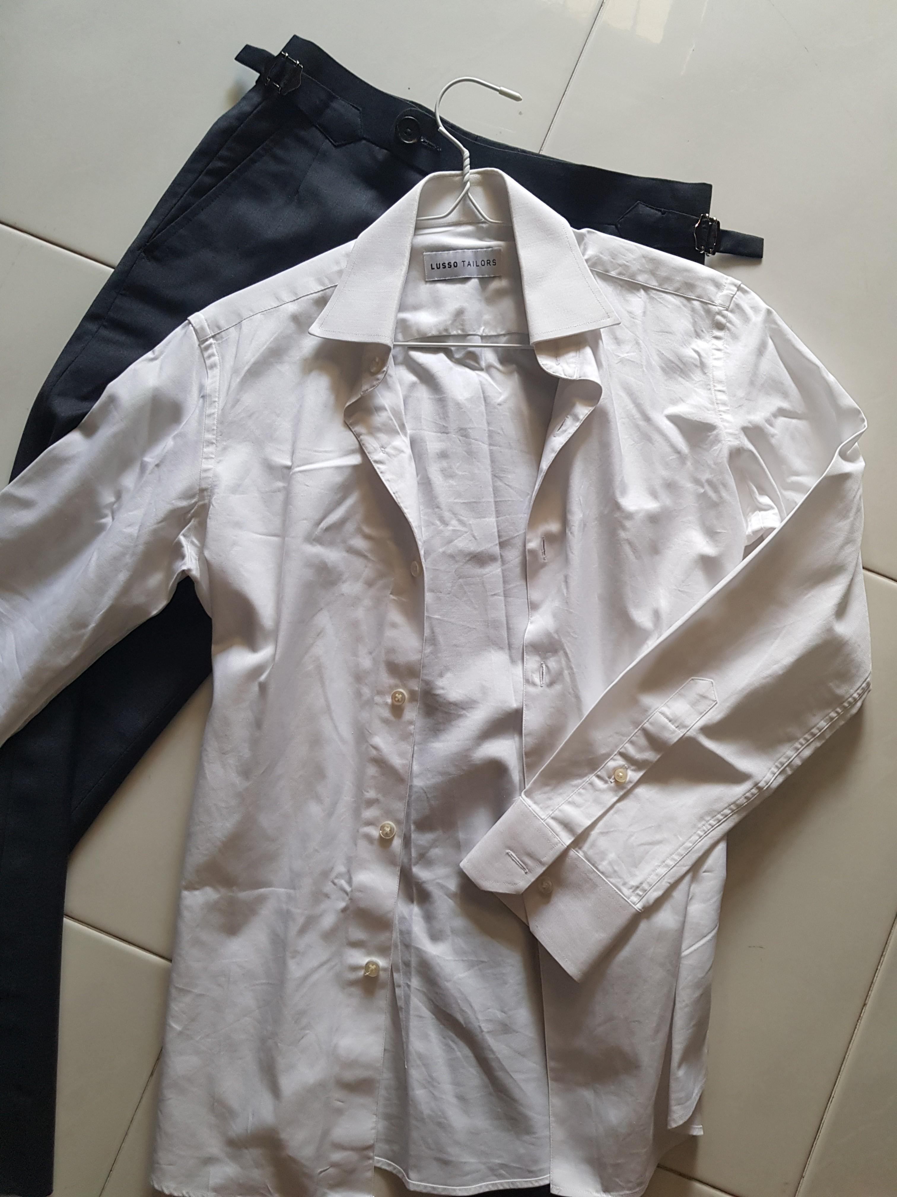 Lusso tailor white shirt and merino wool charcoal grey pants set 