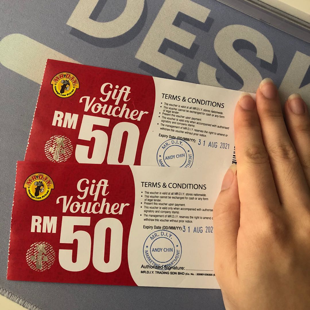 MR DIY RM 50 Voucher x 2, Tickets & Vouchers, Vouchers on Carousell