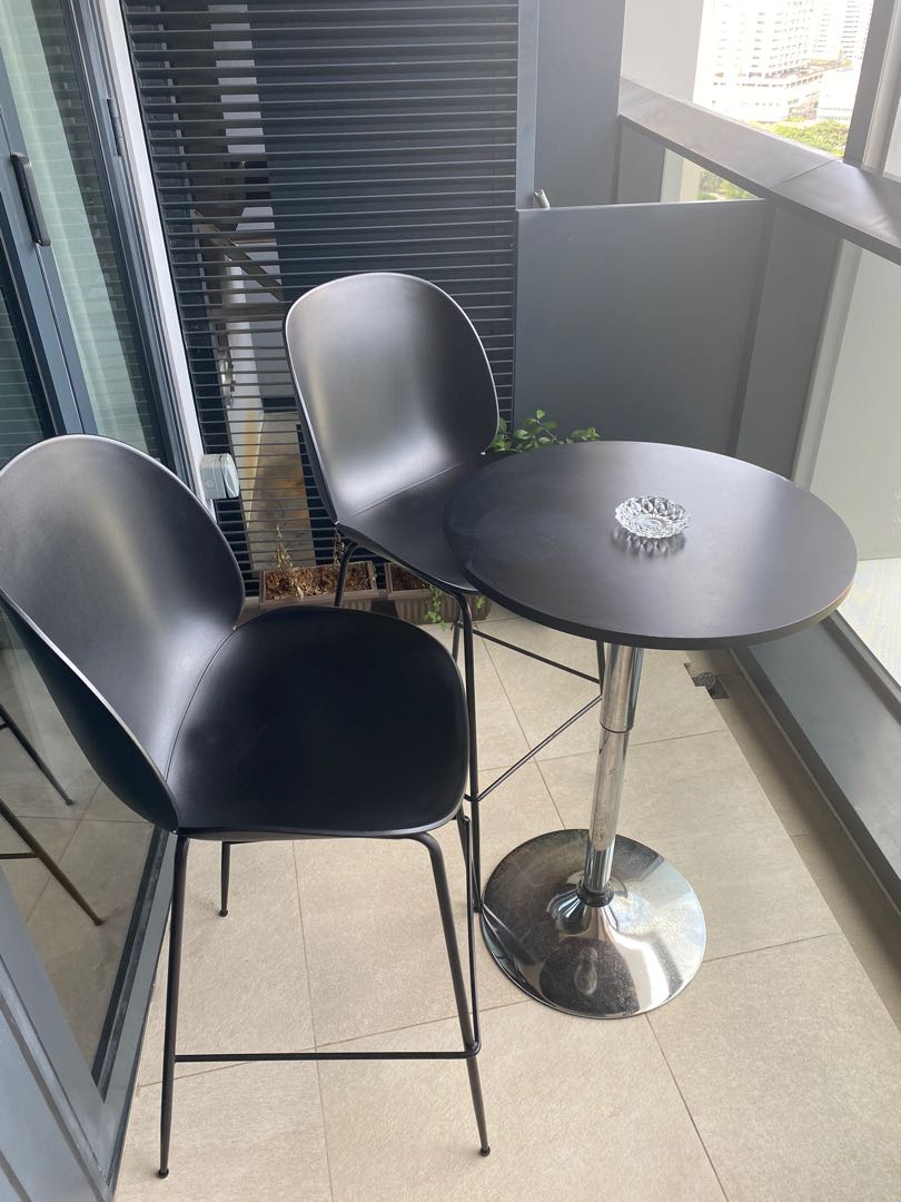 Outdoor high bar table + 2 chairs (black), Furniture & Home Living, Outdoor Furniture on Carousell