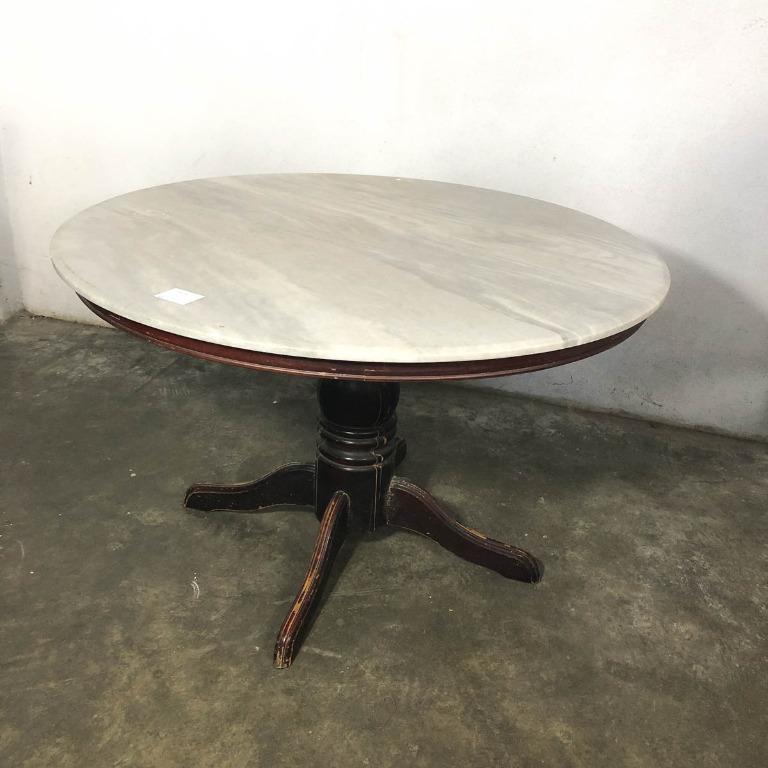 Vintage Round White Kopitiam Marble Top, Round Marble Top Coffee Table Antique