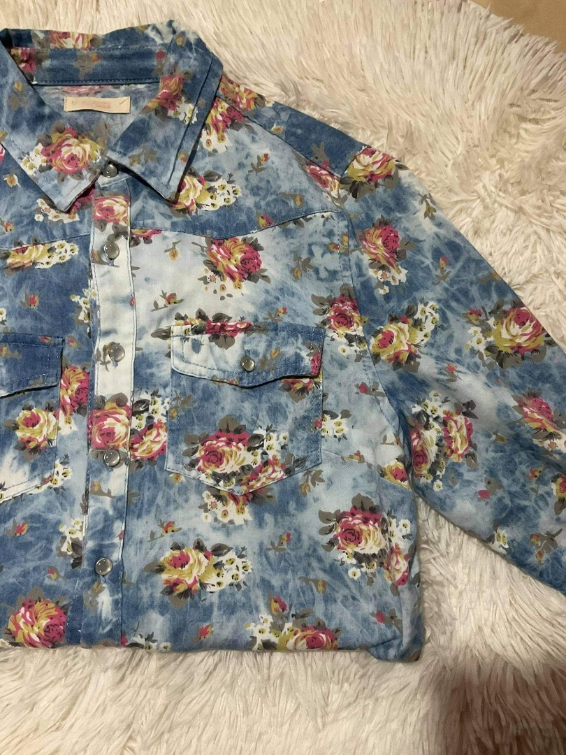 Women BENCH Floral Polo Long Sleeve Medium