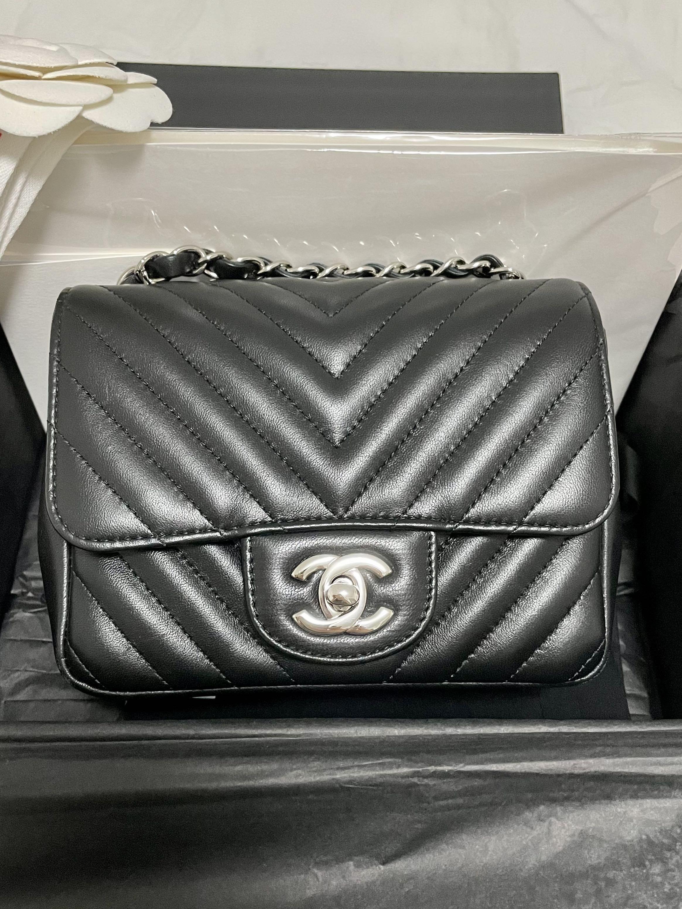 30 Series Chanel Mini Square Black Lambskin in Silver Hardware, Luxury,  Bags & Wallets on Carousell