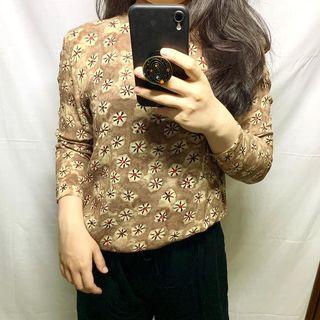 AIGNER Kemeja Vintage Shirt - Brown Beige Floral Flower Pattern