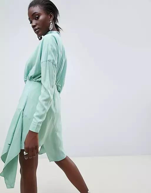 ASOS WHITE Asymmetrical Tuck Detail Mini Dress in Mint Green Women s Fashion Dresses Sets Dresses on Carousell