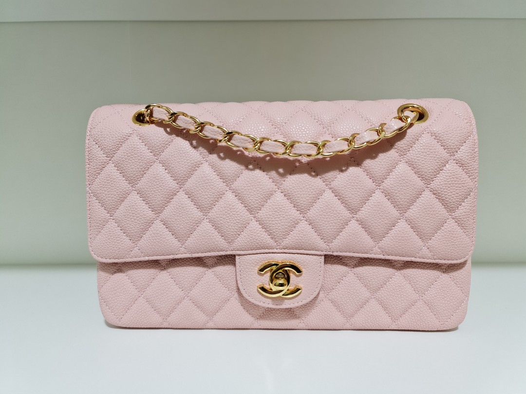 Chanel 20c BABY PINK MEDIUM CLASSIC FLAP CAVIAR LEATHER CHAMPAGNE