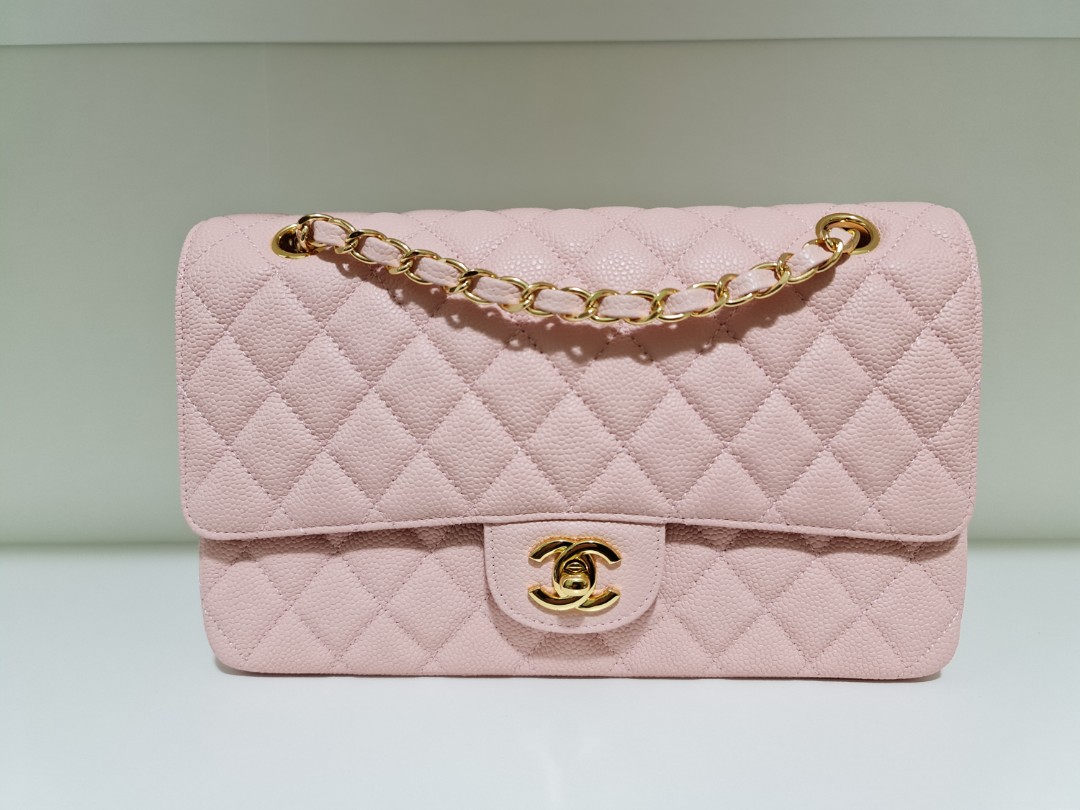 Chanel Pink Quilted Caviar Small Classic Double Flap Bag Gold