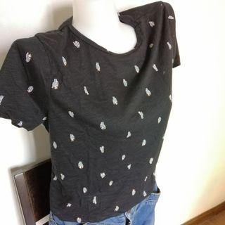 Black Cactus Print Cropped Top